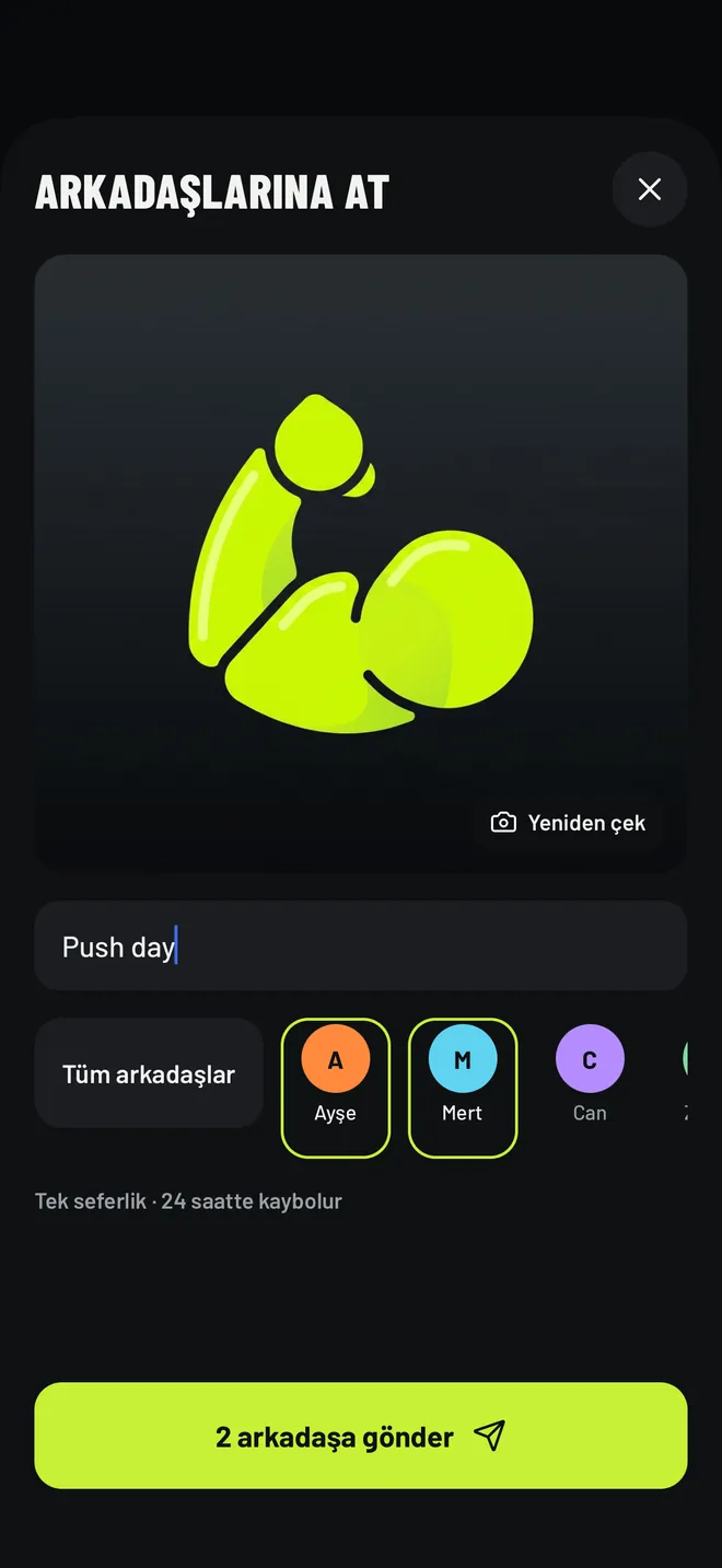 Arkadaşlara tek seferlik snap gönderme